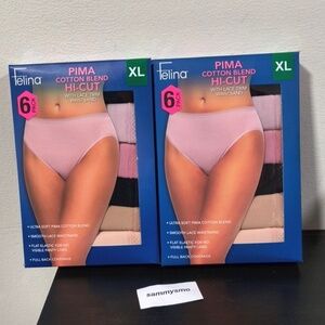 Felina Pima Cotton Blend Hi-cut with Lace Trim Waistband 6 Pack size XL x2